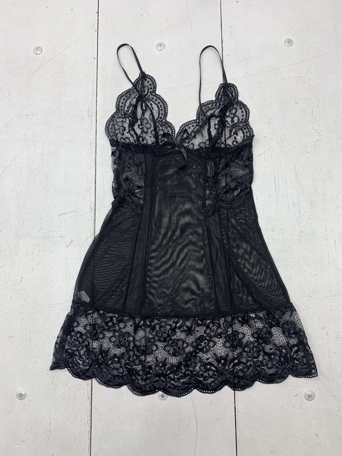 Womens Black Sheer Lace Night Gown One Size - beyond exchange